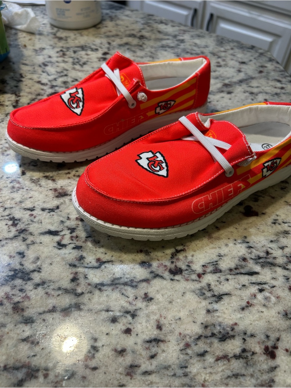 Hey Dude women’s Red Slip-On Sneakers with Kansas City Chiefs 6